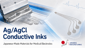 Japanese-made Ag/AgCl conductive ink being screen printed beside a flexible four-electrode ECG sensor